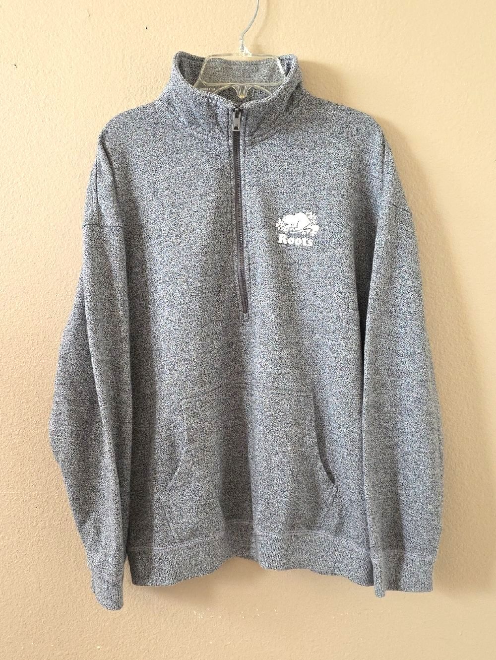 Roots Womens Gray Relaxed Half Zip Mock Neck Sweatshirt - Size Medium
